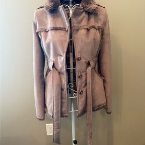 Copper Key Gray Pea Coat with Belted Waist